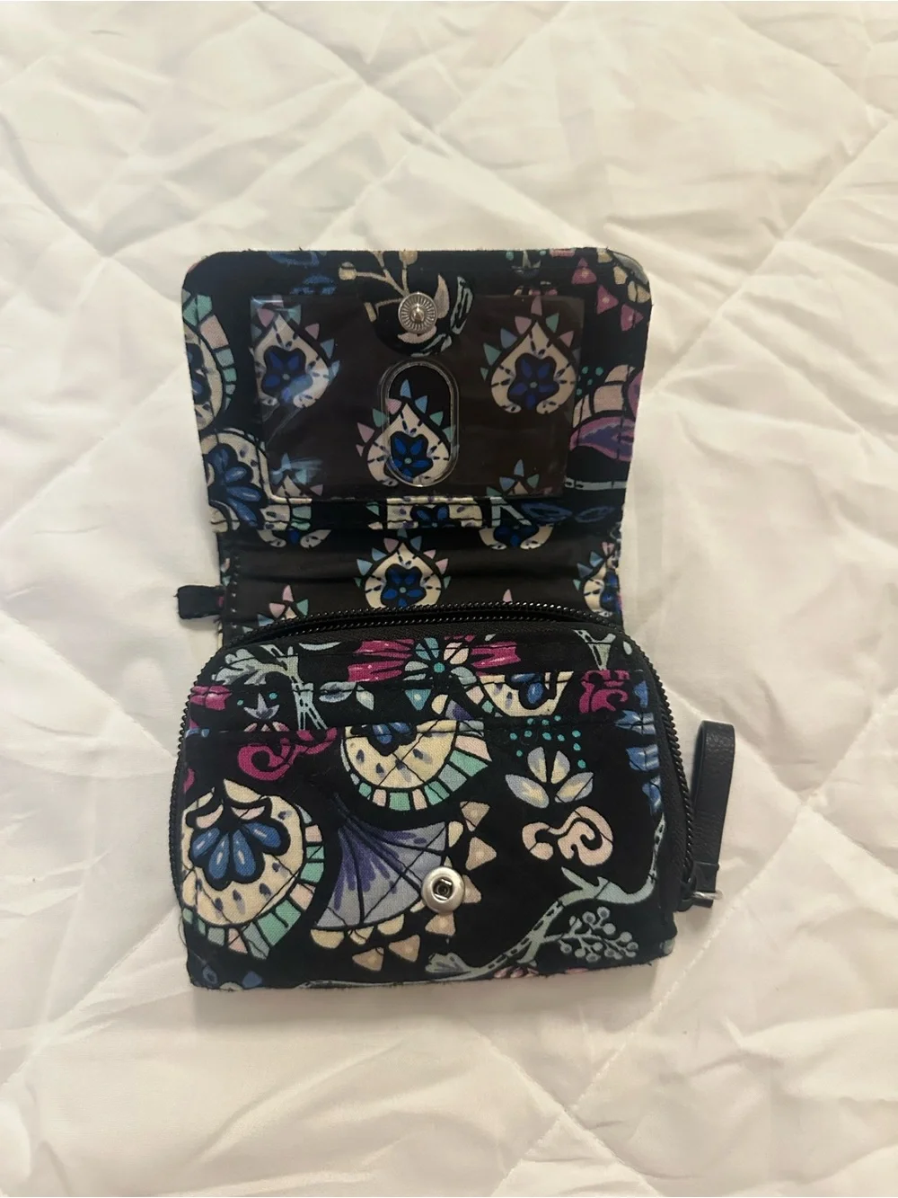 Vera Bradley Small Wallet Black Multicolor Floral Wristlet